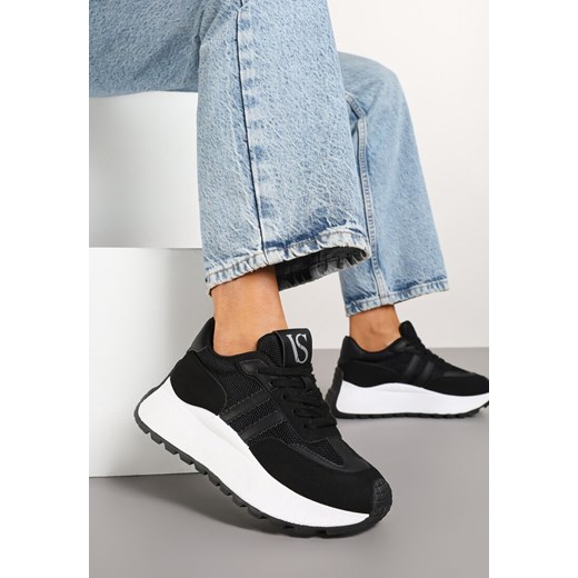 Czarne Sneakersy Vices na Grubej Podeszwie Ozdobione Paskami Seloriel ze sklepu born2be.pl w kategorii Buty sportowe damskie - zdjęcie 177572602