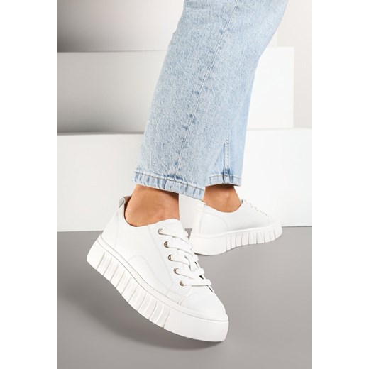 Białe Sznurowane Sneakersy Vices na Płaskiej Podeszwie Firori ze sklepu born2be.pl w kategorii Buty sportowe damskie - zdjęcie 177572824