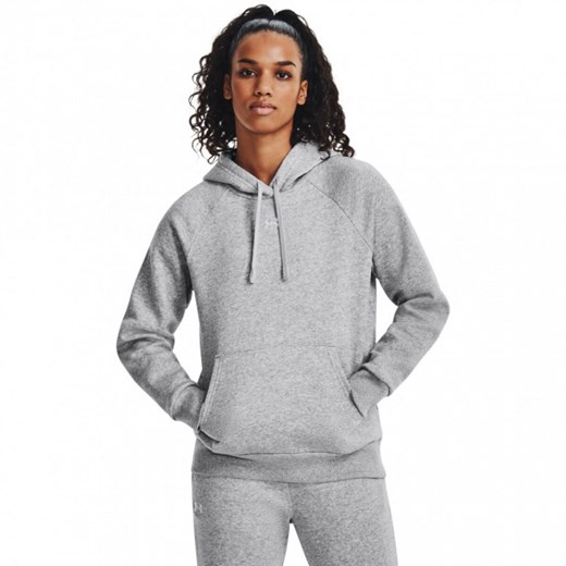 Damska bluza dresowa nierozpinana z kapturem Under Armour UA Rival Fleece Hoodie - szara ze sklepu Sportstylestory.com w kategorii Bluzy damskie - zdjęcie 177573271