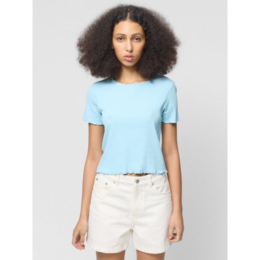 Damski t-shirt crop-top Outhorn OTHWSS24TTSHF1487 - niebieski Outhorn L promocyjna cena Sportstylestory.com
