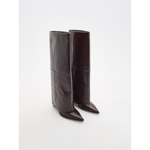 Reserved - Skórzane kozaki z podwójną cholewką - mahoniowy Reserved 39 Reserved