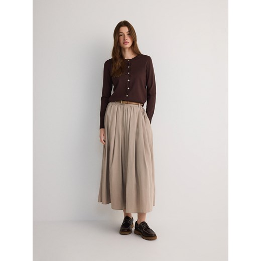 Reserved - Spódnica z paskiem - beżowy Reserved L Reserved