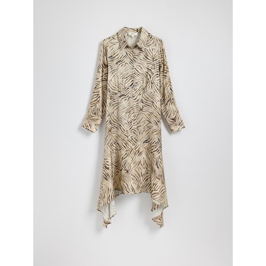 Reserved - Koszulowa sukienka midi z wiskozy - wielobarwny Reserved M Reserved