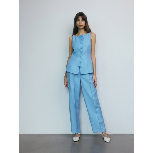 Reserved - Szerokie spodnie z zakładkami - jasnoniebieski ze sklepu Reserved w kategorii Spodnie damskie - zdjęcie 177583491