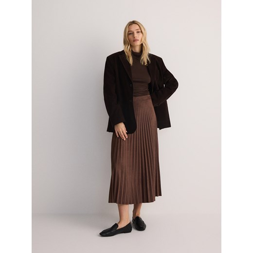 Reserved - Plisowana spódnica z imitacji zamszu - brązowy Reserved L Reserved