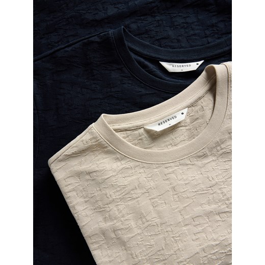 Reserved - Strukturalny t-shirt regular - granatowy Reserved XL Reserved