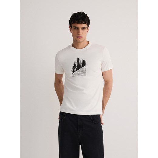 Reserved - T-shirt regular z nadrukiem - złamana biel ze sklepu Reserved w kategorii T-shirty męskie - zdjęcie 177584902