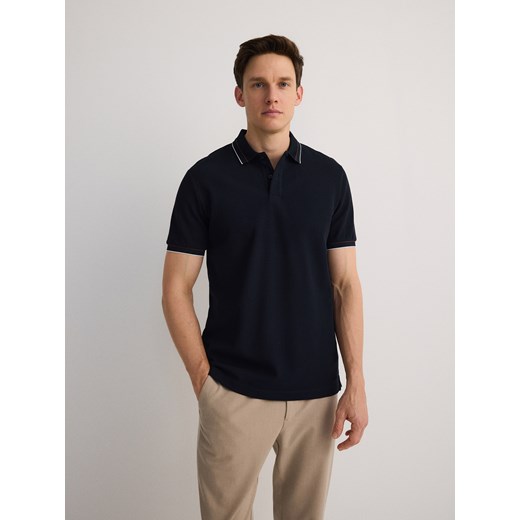 Reserved - Polo z merceryzowanej bawełny - granatowy Reserved XL Reserved