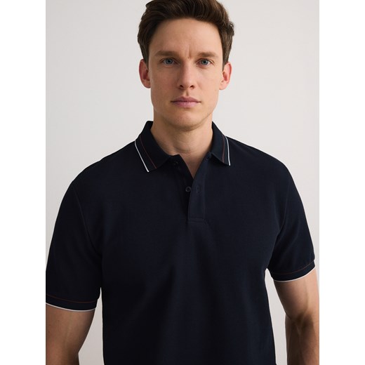 Reserved - Polo z merceryzowanej bawełny - granatowy Reserved XL Reserved