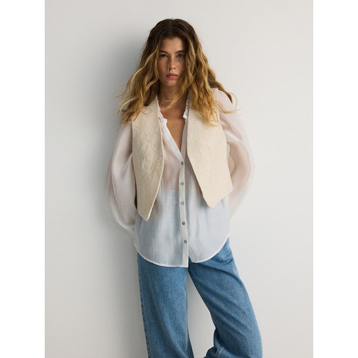 Reserved - Kamizelka z bawełny z wyszywanym wzorem - złamana biel ze sklepu Reserved w kategorii Kamizelki damskie - zdjęcie 177585841