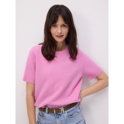 Reserved - Wełniany sweter z krótkimi rękawami - różowy Reserved L Reserved