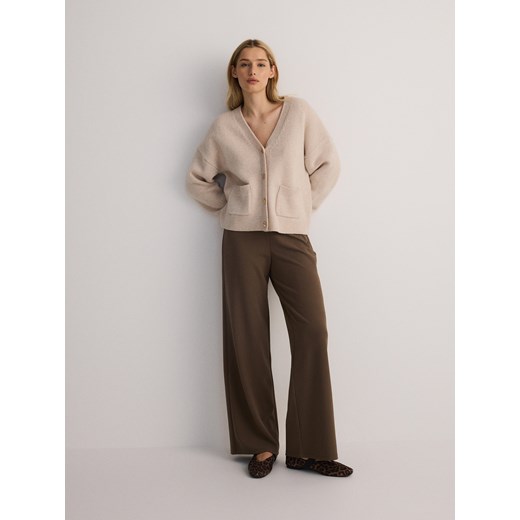 Reserved - Wełniany kardigan z kieszeniami - beżowy Reserved M Reserved