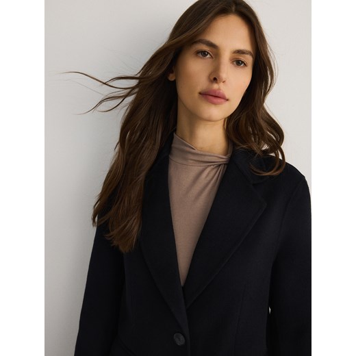 Reserved - Flauszowy płaszcz z wełną - granatowy Reserved S Reserved