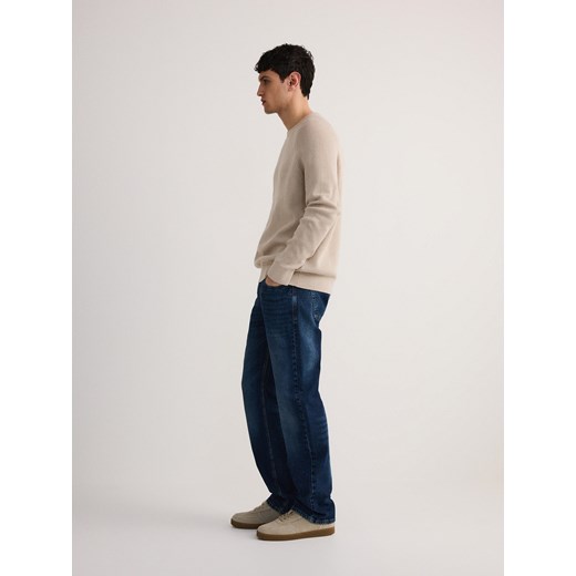 Reserved - Jeansy straight z efektem sprania - granatowy Reserved 34 Reserved