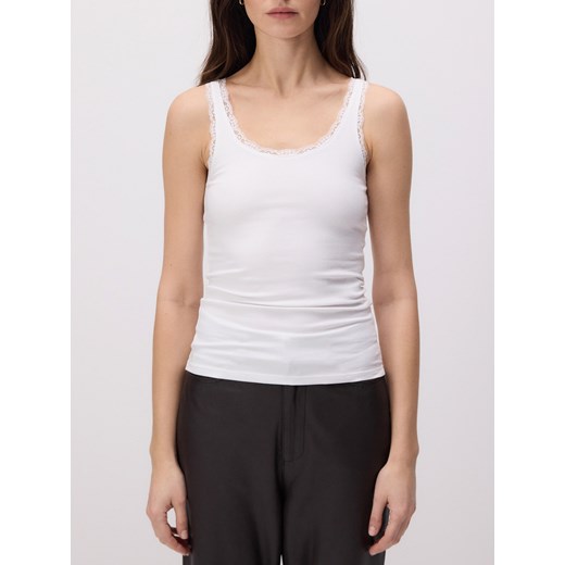 Reserved - Bawełniany top z koronką - biały Reserved S Reserved