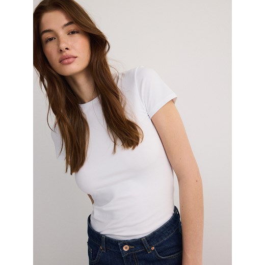 Reserved - Bawełniany t-shirt slim fit - biały Reserved S Reserved