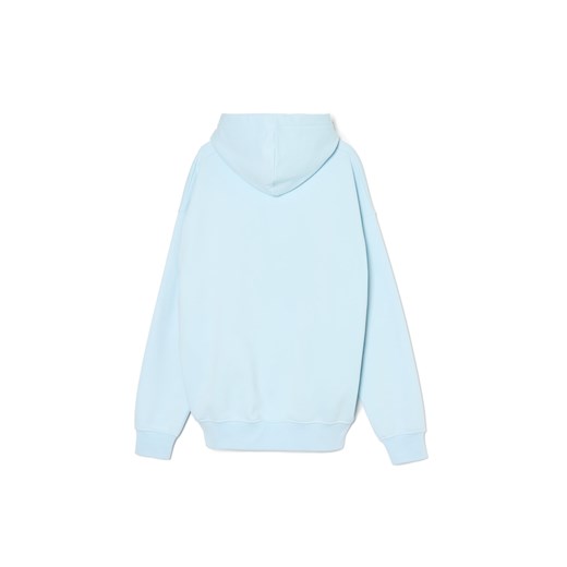 Cropp - Błękitna bluza z kapturem i nadrukiem - błękitny Cropp S Cropp