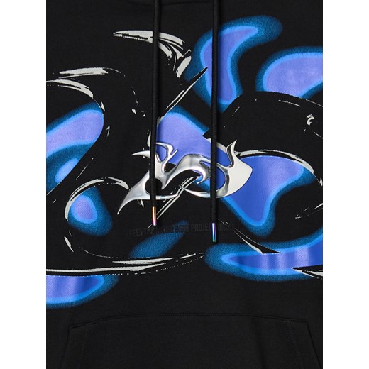 Cropp - Bluza hoodie z nadrukami i aplikacją UNISEX - czarny Cropp L Cropp
