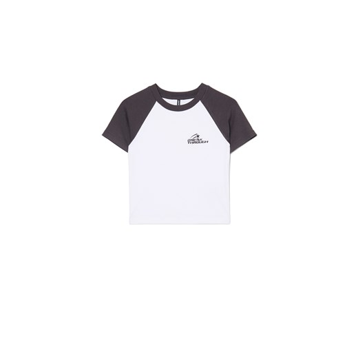 Cropp - Dwukolorowy T-shirt z wiskozą - biały Cropp XS Cropp