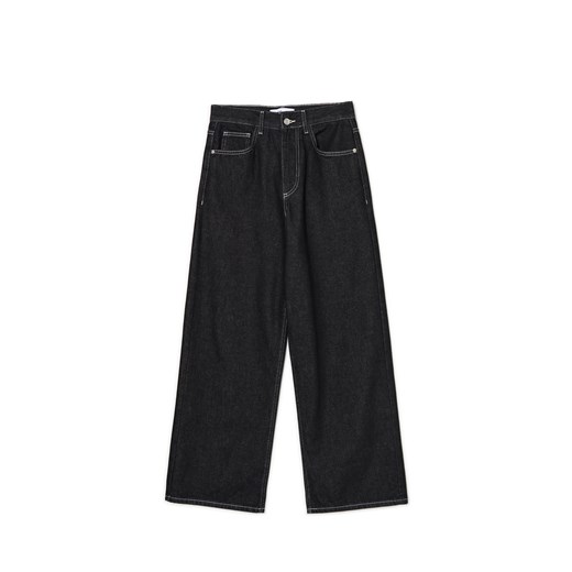 Cropp - Czarne jeansy baggy z kontrastowymi przeszyciami - czarny ze sklepu Cropp w kategorii Jeansy damskie - zdjęcie 177589261