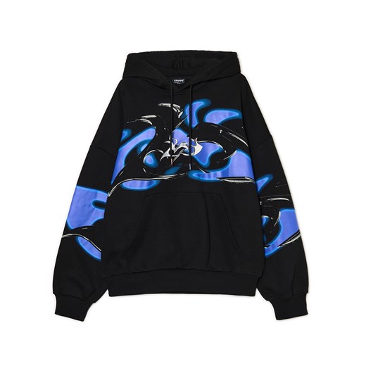 Cropp - Bluza hoodie z nadrukami i aplikacją UNISEX - czarny Cropp M Cropp