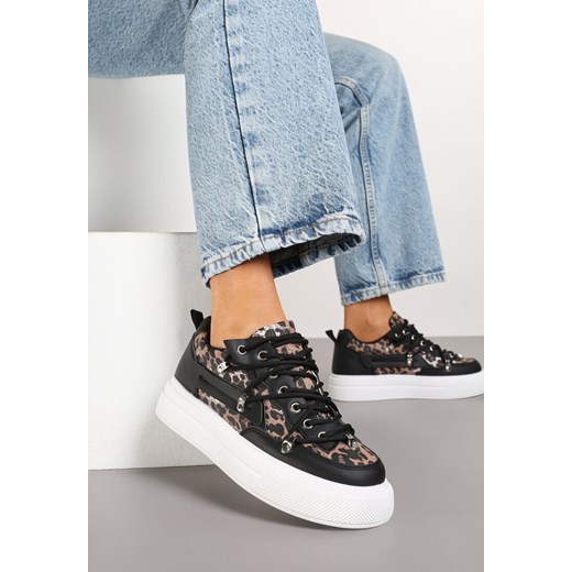 Czarno-Białe Sneakersy ze Wzorem w Panterkę Doridi ze sklepu renee.pl w kategorii Buty sportowe damskie - zdjęcie 177653972