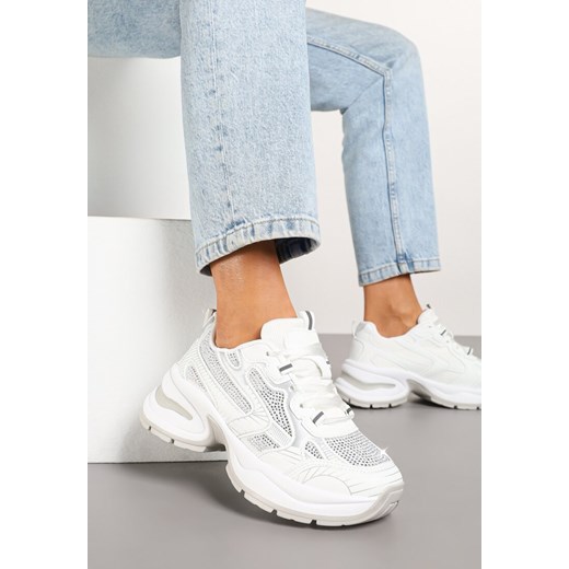 Białe Brokatowe Sneakersy w Streetwearowym Stylu na Piankowej Podeszwie Felindris ze sklepu renee.pl w kategorii Buty sportowe damskie - zdjęcie 177654074
