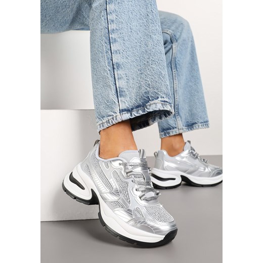 Srebrne Brokatowe Sneakersy w Streetwearowym Stylu na Piankowej Podeszwie Felindris ze sklepu renee.pl w kategorii Buty sportowe damskie - zdjęcie 177654080