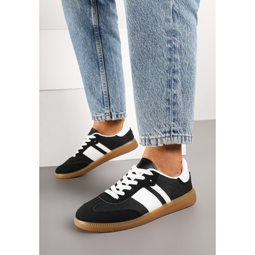 Czarne Sneakersy na Kauczukowej Podeszwie Ozdobione Paskami Emidi ze sklepu renee.pl w kategorii Buty sportowe damskie - zdjęcie 177654254