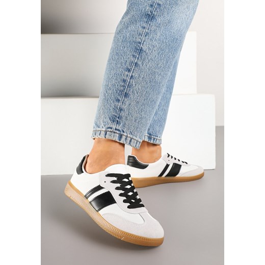 Biało-Czarne Sneakersy na Kauczukowej Podeszwie Ozdobione Paskami Emidi ze sklepu renee.pl w kategorii Buty sportowe damskie - zdjęcie 177654272