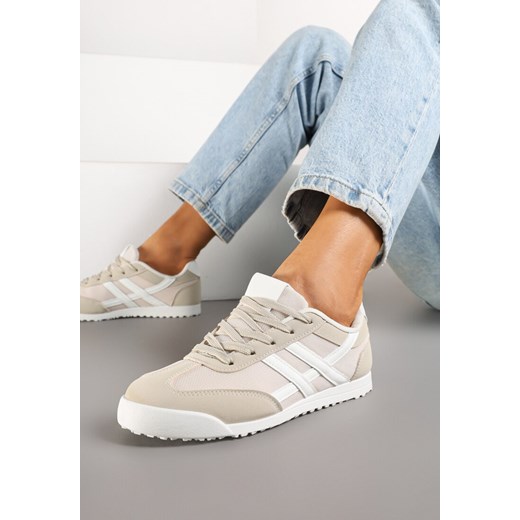 Beżowe Sneakersy na Płaskiej Podeszwie z Geometrycznym Wzorem Rivmi ze sklepu renee.pl w kategorii Buty sportowe damskie - zdjęcie 177654380