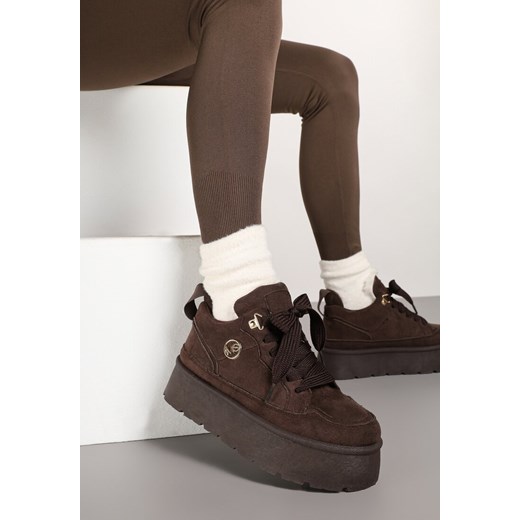 Brązowe Sneakersy z Imitacji Zamszu na Platformie Ocieplane Futrem Sennalia ze sklepu born2be.pl w kategorii Buty sportowe damskie - zdjęcie 177655993