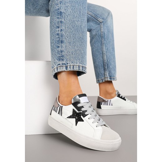 Biało-Szare Sneakersy na Grubej Podeszwie Zdobione Brokatem Felthara ze sklepu born2be.pl w kategorii Buty sportowe damskie - zdjęcie 177656071