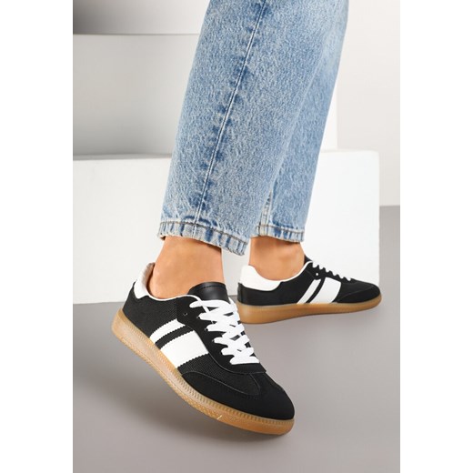 Czarne Sneakersy Tenisówki z Ozdobnymi Paskami Nelidi ze sklepu born2be.pl w kategorii Buty sportowe damskie - zdjęcie 177656260