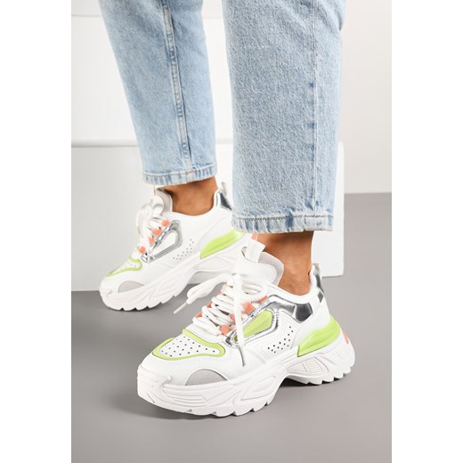 Biało-Zielone Sneakersy na Grubej Podeszwie z Tłoczeniami Lilasea ze sklepu born2be.pl w kategorii Buty sportowe damskie - zdjęcie 177656380