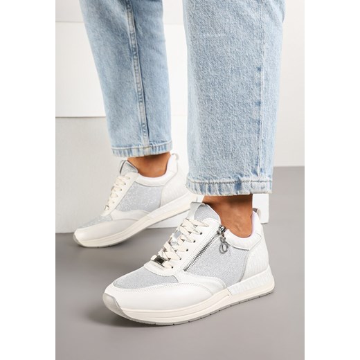 Białe Sneakersy z Ozdobnym Suwakiem i Skórzaną Wkładką Hanviera ze sklepu born2be.pl w kategorii Buty sportowe damskie - zdjęcie 177658041