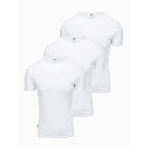 Zestaw męskich koszulek bawełnianych BASIC z okrągłym dekoltem – 3x biały V11 OM-TSBS-0232 ze sklepu ombre w kategorii T-shirty męskie - zdjęcie 177658651