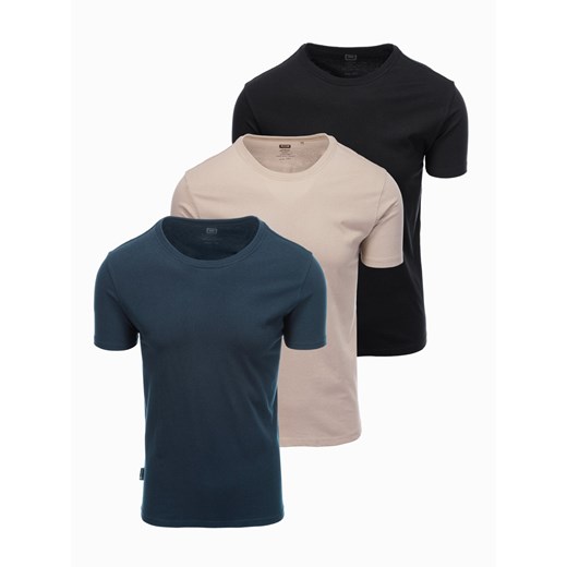 Zestaw męskich bawełnianych koszulek BASIC z okrągłym dekoltem – czarny/granatowy/piaskowy V7 OM-TSBS-0232 ze sklepu ombre w kategorii T-shirty męskie - zdjęcie 177658661