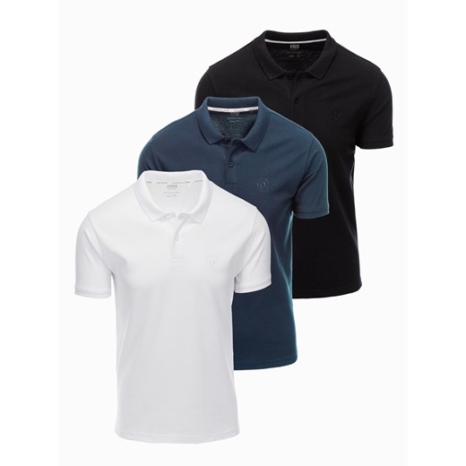 Komplet męskich bawełnianych t-shirtów polo BASIC – czarny/granatowy/biały V1 OM-POBS-0133 ze sklepu ombre w kategorii T-shirty męskie - zdjęcie 177658702