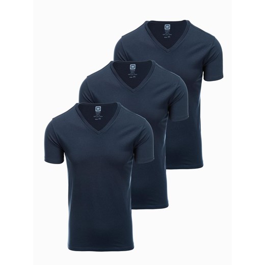 Zestaw męskich koszulek bawełnianych V-neck BASIC – 3x granatowy V10 OM-TSBS-0233 ze sklepu ombre w kategorii T-shirty męskie - zdjęcie 177658734