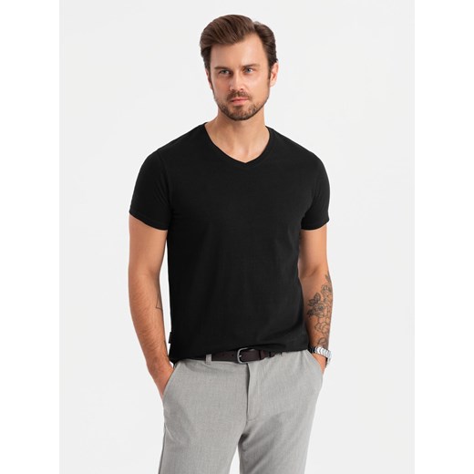 Zestaw bawełnianych męskich t-shirtów V-neck BASIC – 3x czarny V9 OM-TSBS-0233 L ombre