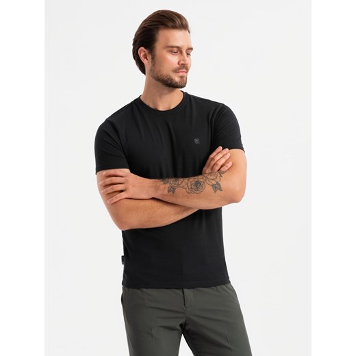 Męska koszulka z okrągłym dekoltem i logotypem SLIM FIT – czarna V3 OM-TSCT-0220 ze sklepu ombre w kategorii T-shirty męskie - zdjęcie 177658803
