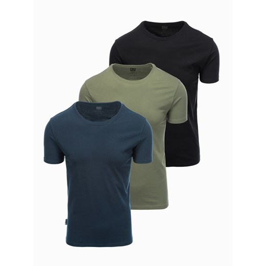 Zestaw męskich bawełnianych t-shirtów BASIC z okrągłym dekoltem – czarny/granatowy/khaki V3 OM-TSBS-0232 ze sklepu ombre w kategorii T-shirty męskie - zdjęcie 177658914
