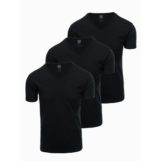 Zestaw bawełnianych męskich t-shirtów V-neck BASIC – 3x czarny V9 OM-TSBS-0233 M ombre
