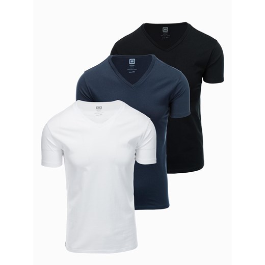 Zestaw męskich t-shirtów bawełnianych V-neck BASIC – czarny/biały/granatowy V1 M ombre