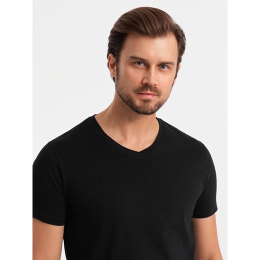 Zestaw bawełnianych męskich t-shirtów V-neck BASIC – 3x czarny V9 OM-TSBS-0233 XL ombre