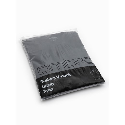 Zestaw bawełnianych męskich t-shirtów V-neck BASIC – 3x czarny V9 OM-TSBS-0233 L ombre