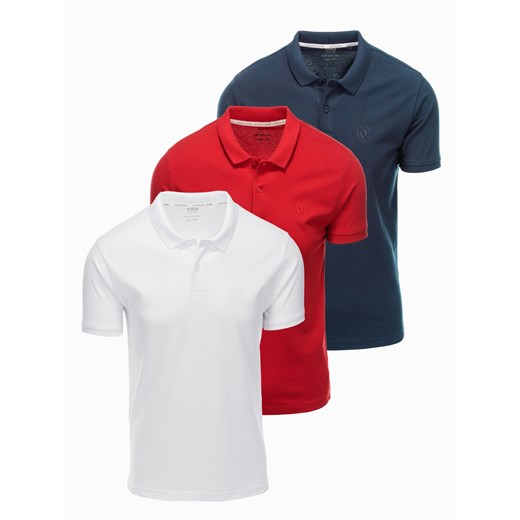 Komplet męskich t-shirtów bawełnianych polo BASIC – granatowy/biały/czerwony V3 OM-POBS-0133 ze sklepu ombre w kategorii T-shirty męskie - zdjęcie 177659322