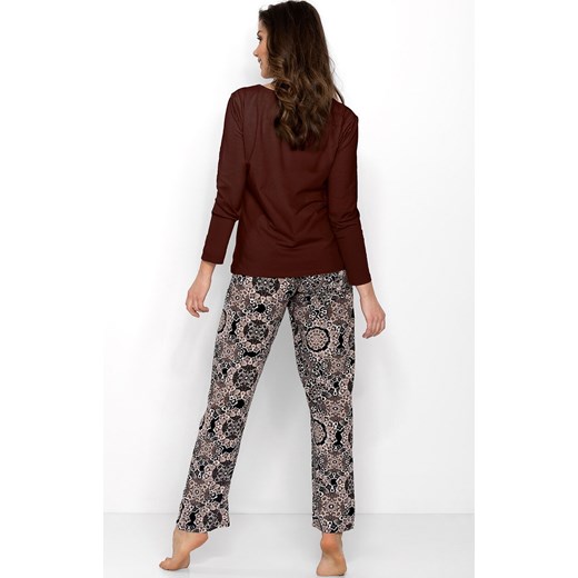 Długa piżama damska Boho Cafe, Kolor brązowy-wzór, Rozmiar 3XL, Momenti per me ze sklepu Intymna w kategorii Piżamy damskie - zdjęcie 177659563