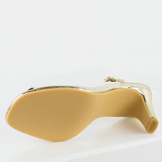 Złote silikonowe sandały damskie na szpilce z ozdobą, transparentne Po Potocki 36 suzana.pl